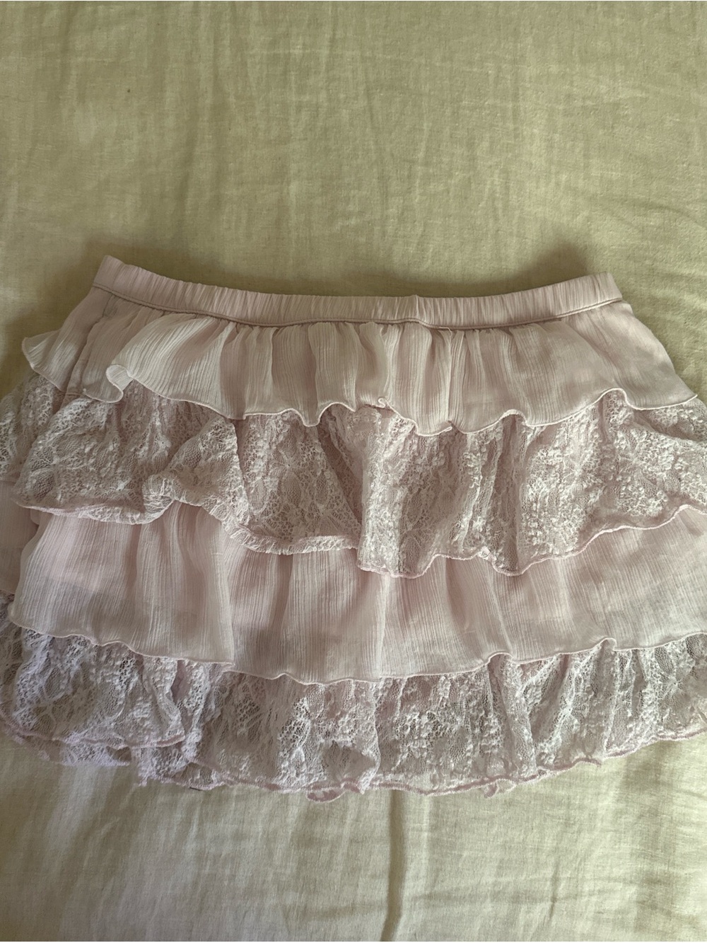 Y2K Hollister Light Pink Tiered Ruffle Lace Mini Skirt